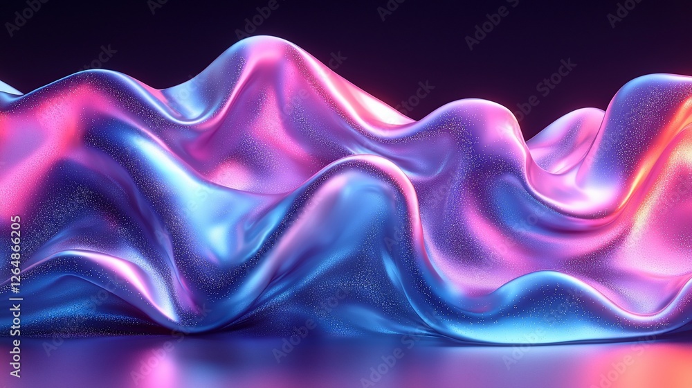 Iridescent fabric waves, dark background, digital art, website banner