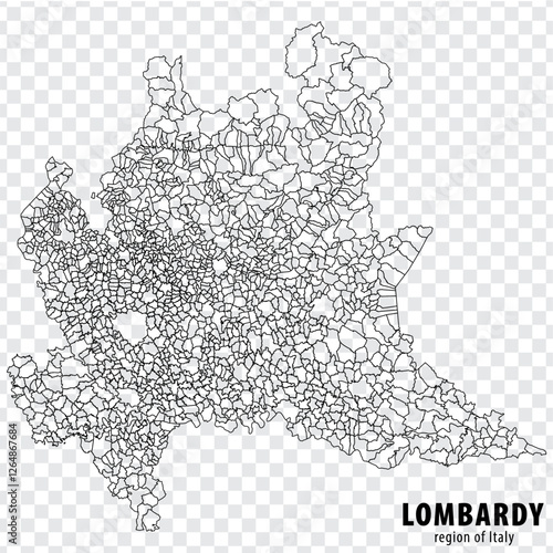 Blank map Lombardy of Italy. High quality map Region Lombardy with municipalities on transparent background for your web site design, logo, app, UI.  EPS10.