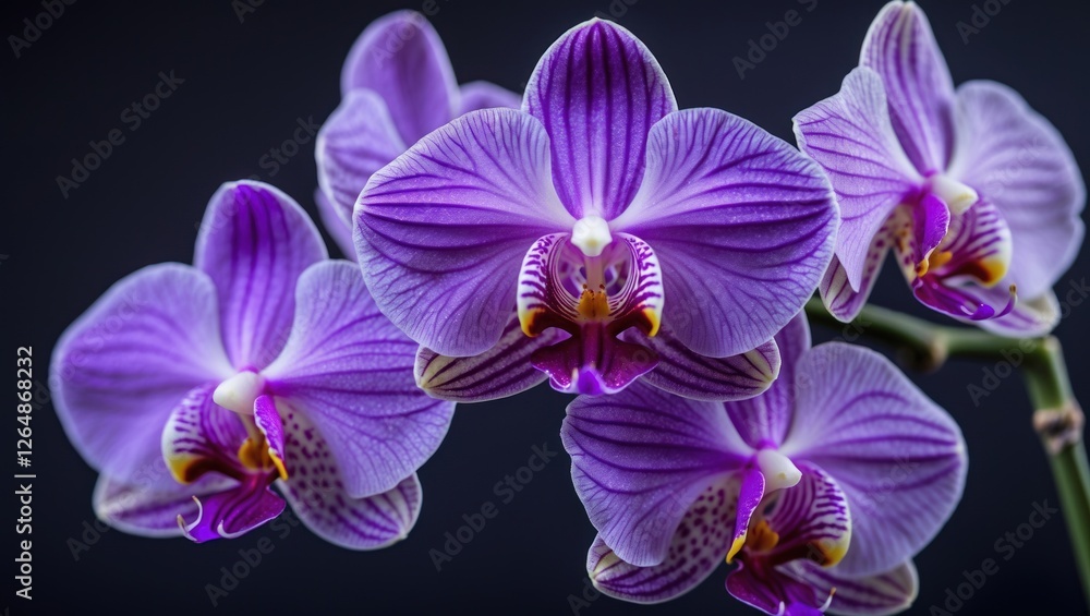Purple orchid flowers with detailed petals against a dark background copy space Purple orchid flowers with detailed petals against a dark background copy space