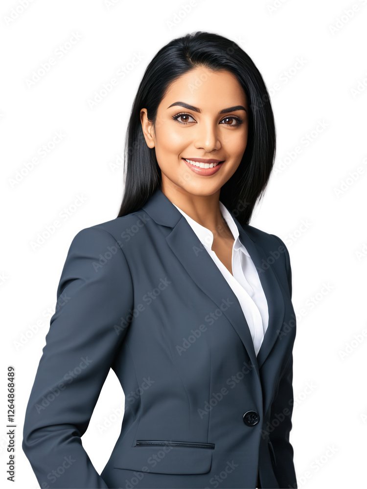 Portrait of a professional South Asian woman with shoulder-length black hair, dressed in a dark gray business suit. Her approachable Portrait of a professional South Asian woman with shoulder-length black hair, dressed in a dark gray business suit. Her approachable