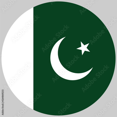 National flag of Pakistan circular vector design and digital illustration with a grey background