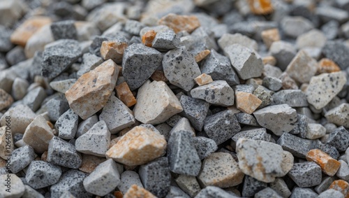 Close-up of a pile of mixed gravel stones with various colors and sizes suitable for construction and landscaping applications Copy Space photo