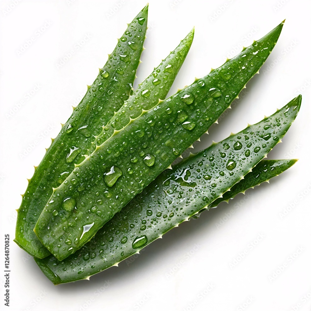 aloe vera leaves with drops on top and white background aloe vera leaves with drops on top and white background