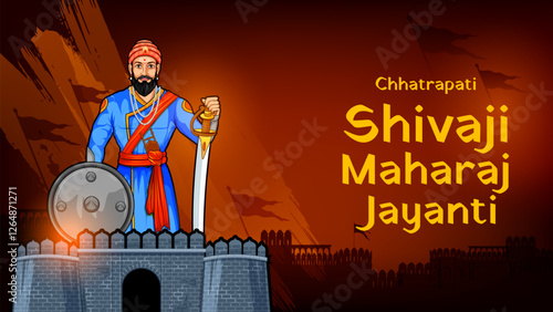 Shivaji, the great warrior of Maratha from Maharashtra India with text in Hindi meaning Chhatrapati Shivaji Maharaj