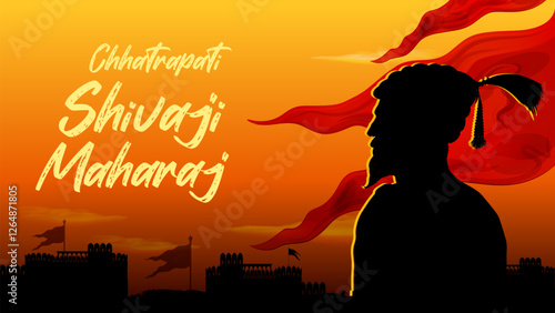 Shivaji, the great warrior of Maratha from Maharashtra India with text in Hindi meaning Chhatrapati Shivaji Maharaj