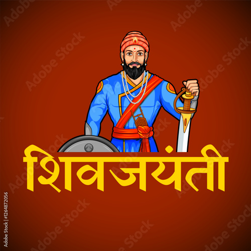 Shivaji, the great warrior of Maratha from Maharashtra India with text in Hindi meaning Chhatrapati Shivaji Maharaj