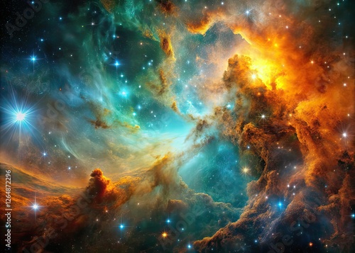 Cosmic Nebula: Orange Teal Gold Low Light AI Art