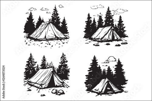 Minimalist Camping Logo Set Vector Line Art Illustrations Outdoor Adventure Camping Logo Set in Clean Line Art Style Modern Camping Logo Vector Pack Outline and Line Art Designs
