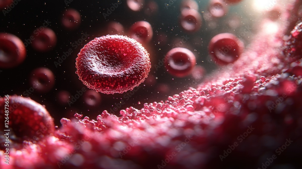 Fototapeta premium Microscopic View of Red Blood Cells in Motion