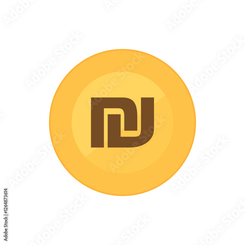 Gold Israeli Shekel coin. Flat style vector icon isolated on a white background