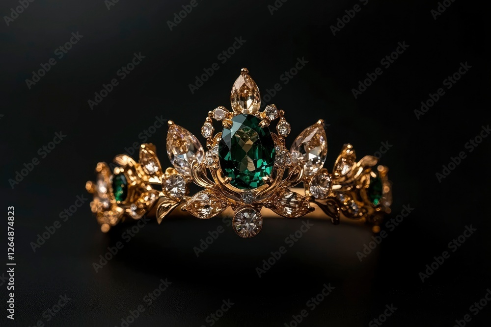 Fototapeta premium Gold and Emerald Tiara for Royal Wedding, Luxury Headdress