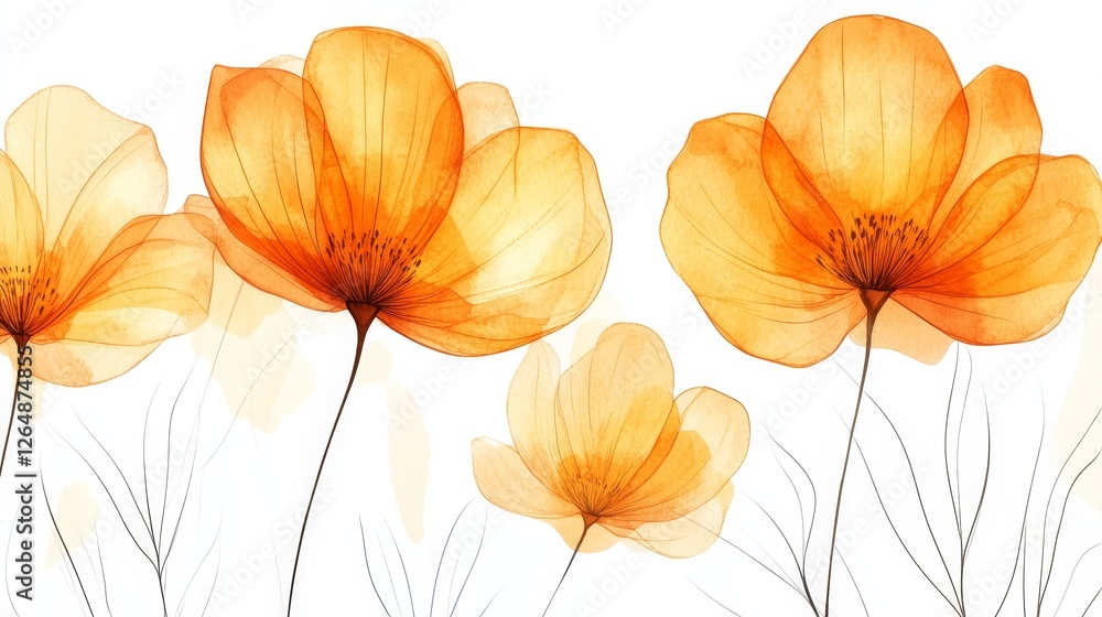 Fototapeta premium Gentle Yellow Watercolor Floral Pattern, Simple Floral Background, Delicate Floral Design