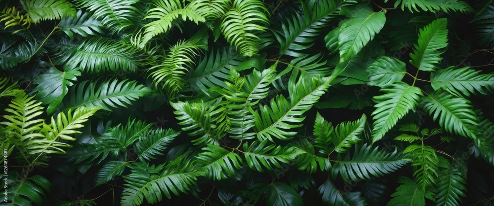 Lush green fern leaves background pattern with diverse foliage and natural textures suitable for design projects Copy Space Lush green fern leaves background pattern with diverse foliage and natural textures suitable for design projects Copy Space