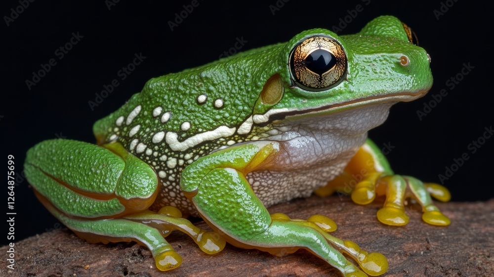 Obraz premium Spotted Tree Frog on a Rustic Log
