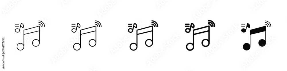 Set of 5 pixel perfect Music note icon with 1 unexpanded, 1 silhouette, Stylized music note icon with modern, symbolizing melody, harmony and sound