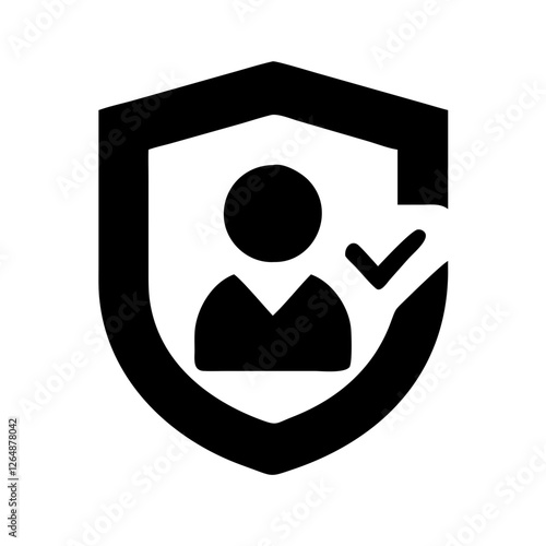 Shield icon with a user symbol and a checkmark on a transparent background
