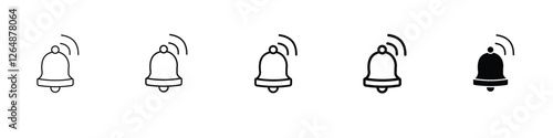 Set of 5 pixel perfect Bell ring icon with 1 unexpanded, 1 silhouette, Bell ring icon representing notifications, alerts and reminders, perfect for apps, messaging and alert systems