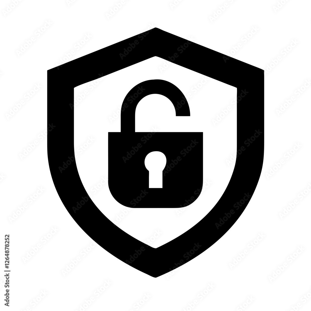 Shield icon featuring a padlock symbol for security on a transparent background Shield icon featuring a padlock symbol for security on a transparent background