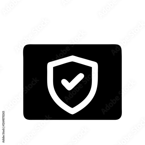 Shield icon with a checkmark enclosed in a rectangular background on a transparent background