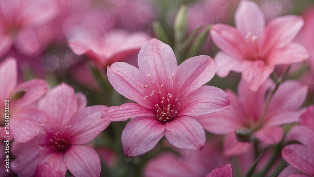 Close-up of delicate pink flowers with soft petals and prominent stamens natural botanical background Copy Space Close-up of delicate pink flowers with soft petals and prominent stamens natural botanical background Copy Space