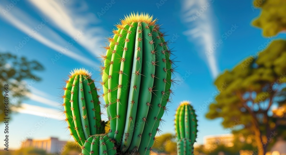 Cacti in a desert landscape with blue sky and clouds displaying vibrant green colors and natural textures Copy Space Cacti in a desert landscape with blue sky and clouds displaying vibrant green colors and natural textures Copy Space