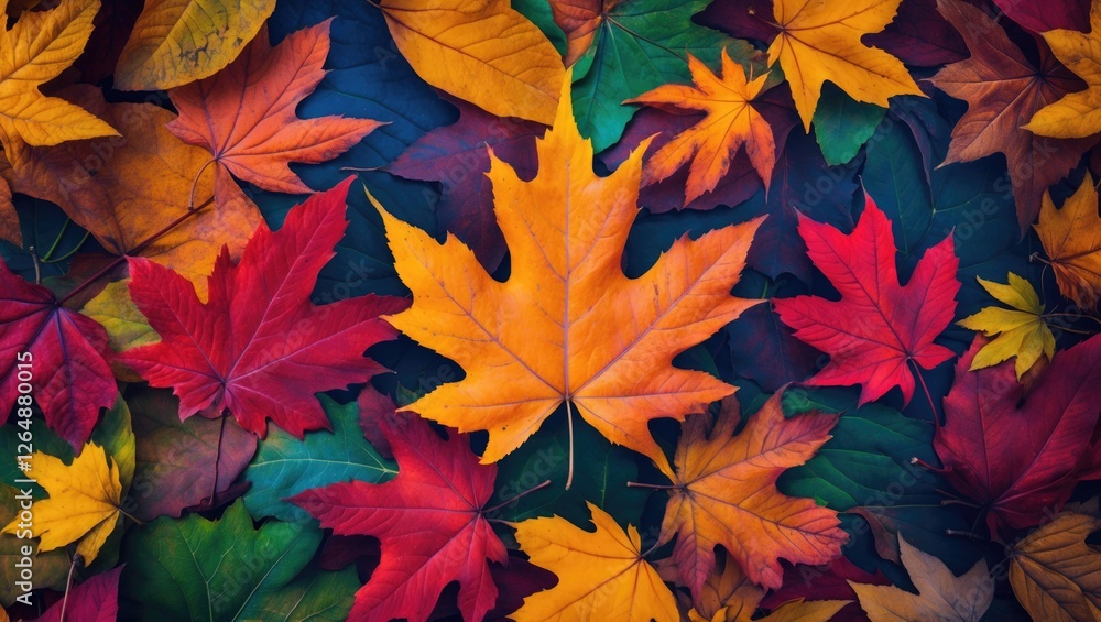 Colorful Autumn Leaves Composition on Dark Background with Copy Space for Text Colorful Autumn Leaves Composition on Dark Background with Copy Space for Text