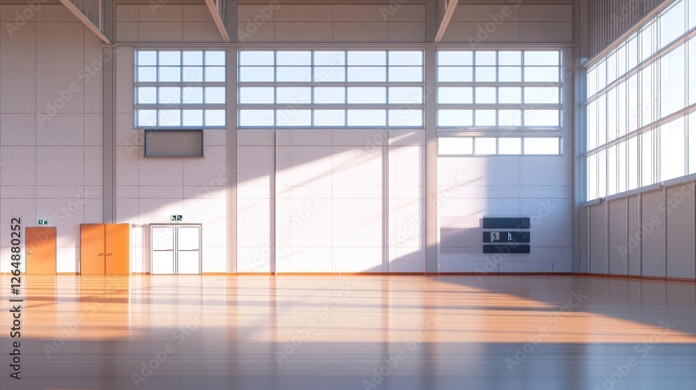 Fototapeta premium Bright Spacious Empty Hall With Wooden Floor And Large Windows