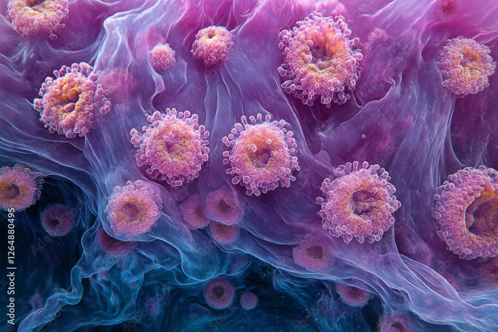 Obraz premium Generative AI illustration of microscopic bacterial forms showcasing vivid molecular structures and glowing effects