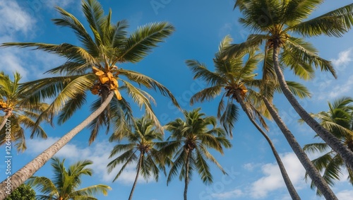 Wallpaper Mural Palm trees under a blue sky with scattered clouds tropical setting with sunlight and shadows copy space Torontodigital.ca