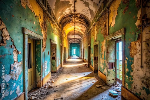 Decaying Hallway Drone Shot, Abandoned Mansion, Atmospheric Drone Photography
