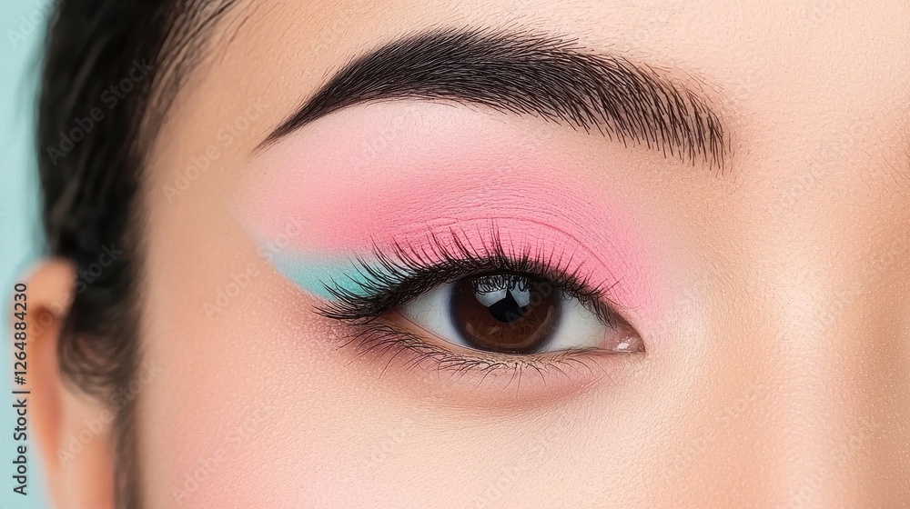 Obraz premium Eyebrow fashion trend modern concept. Whimsical Eyebrows Styled into Soft Cloud like Shape with Vibrant Makeup