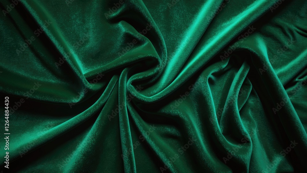 Obraz premium Green velvet fabric draped in soft folds with a smooth texture and sheen ideal for various design applications Copy Space