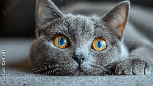 Close-up of Gray Cat with Stunning Blue and Orange Eyes. Generative AI photo