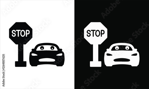 Traffic Stop Icon, No Sign, No Entry, Stop and Warning Icon, The concept of traffic and rules of conduct on the road in a flat style. Traffic rules icons .