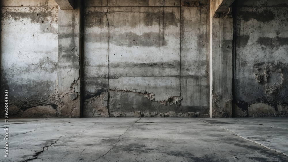 Concrete wall with texture and cracks in empty industrial space suitable for background use and design elements Copy Space Concrete wall with texture and cracks in empty industrial space suitable for background use and design elements Copy Space