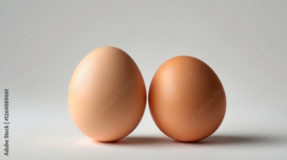 Two brown eggs with smooth shells positioned side by side on a light background Copy Space Two brown eggs with smooth shells positioned side by side on a light background Copy Space