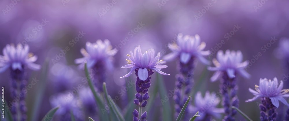 Purple wildflowers in a field blurred background with soft focus and gentle light Copy Space Purple wildflowers in a field blurred background with soft focus and gentle light Copy Space