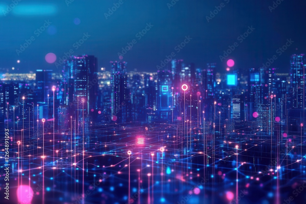 sentient ai neural network visualizing metropolis through glowing data streams, cybernetic cityscape with floating holographic interfaces, neon circuits, deep blue and purple hues sentient ai neural network visualizing metropolis through glowing data streams, cybernetic cityscape with floating holographic interfaces, neon circuits, deep blue and purple hues