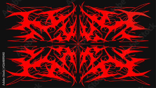 Neo tribal red abstract vector, symmetrical cyber gothic design with sharp edges on dark background