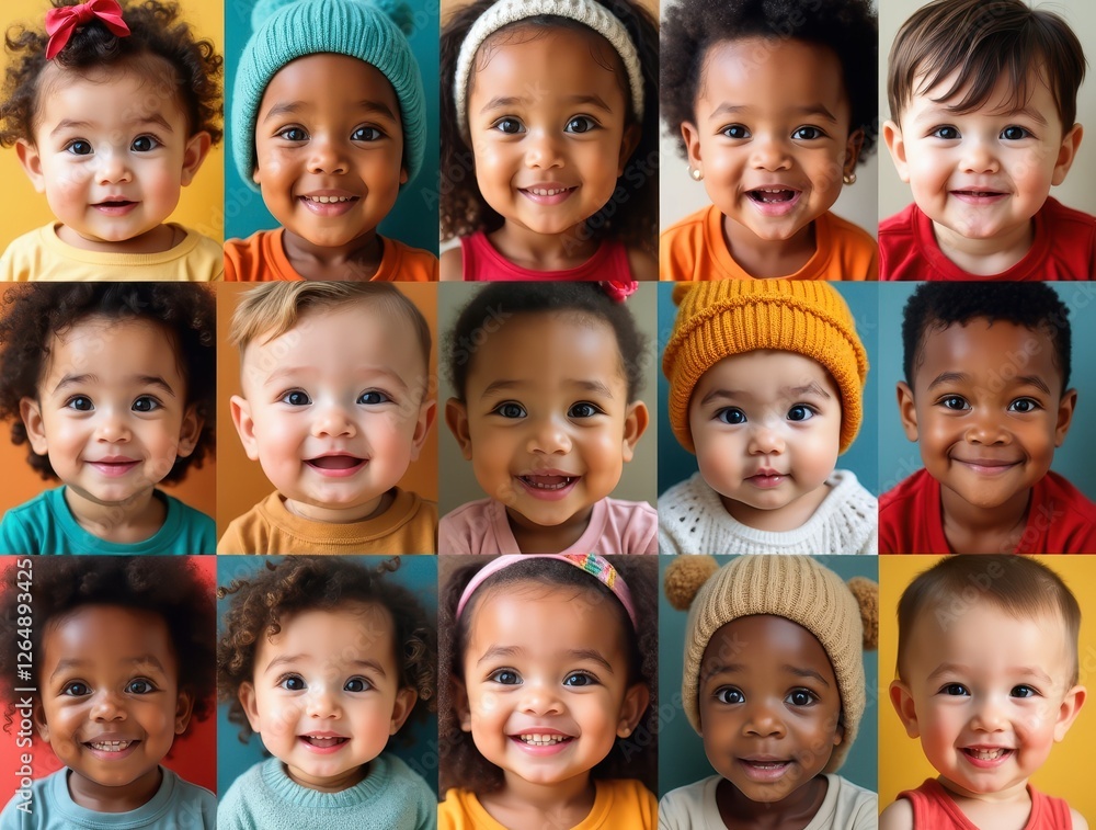 Fifteen Happy Babies Smiling in a Colorful Collage Fifteen Happy Babies Smiling in a Colorful Collage