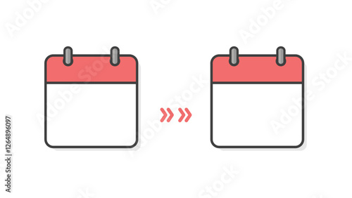 文字のない2つのカレンダーと矢印 - 予定期間や計画変更のイメージのデザインテンプレート素材
