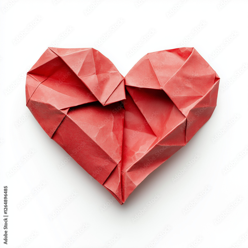 red heart isolated on white, heart made of paper on white background, origami red heart isolated on white, heart made of paper on white background, origami