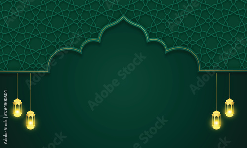 green islamic lantern with mosque moroccan pattern ornament frame border Banner blank Decoration