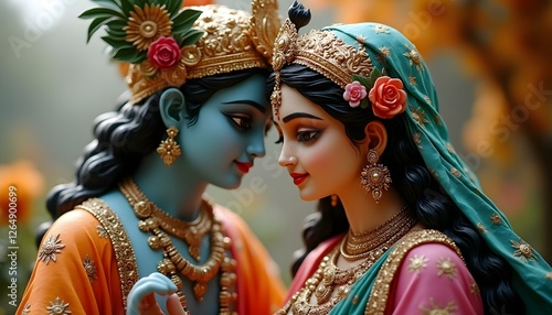 Image of a statue of lord Krishna and Radha
