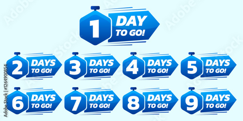 Days To Go Countdown banner template design. 1, 2, 3, 4, 5, 6, 7, 8, 9, 10, 20, 30 days left countdown icon. vector	
