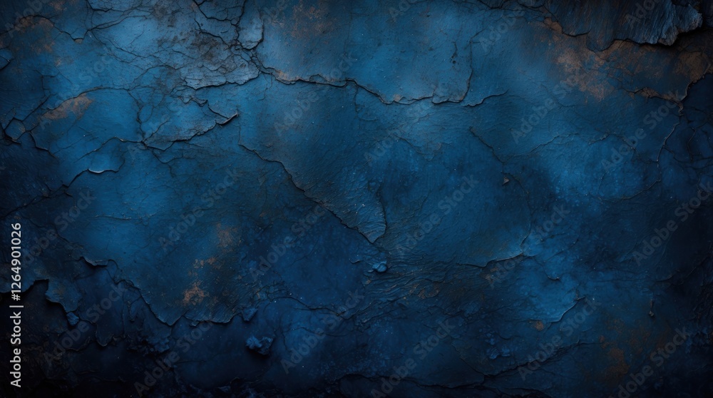 Naklejka premium Textured blue wall background with cracks and dark tones ideal for design projects with Copy Space.