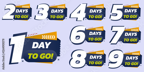 Days To Go Countdown banner template design. 1, 2, 3, 4, 5, 6, 7, 8, 9, 10, 20, 30 days left countdown icon. vector	
