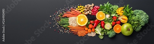 Vibrant Veggie and Fruit Medley A Cornucopia of Nutritional Wellness  This arrangement showcases a diverse array of fresh natural ingredients that promote a balanced healthy lifestyle