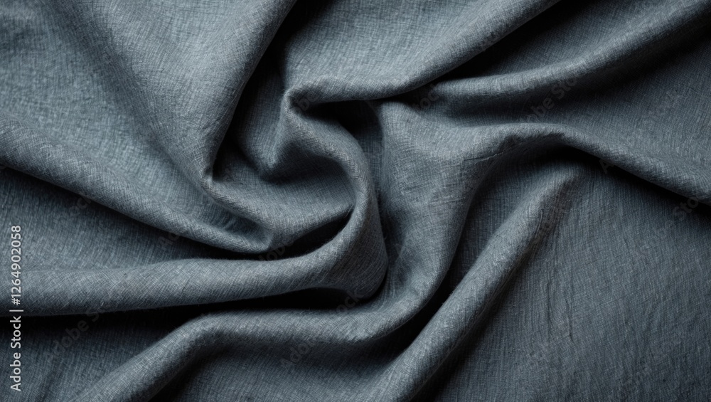 Close-up of crumpled textured fabric in dark gray color with soft drapery and natural fibers detailed, ideal for textile backgrounds. Copy Space Close-up of crumpled textured fabric in dark gray color with soft drapery and natural fibers detailed, ideal for textile backgrounds. Copy Space