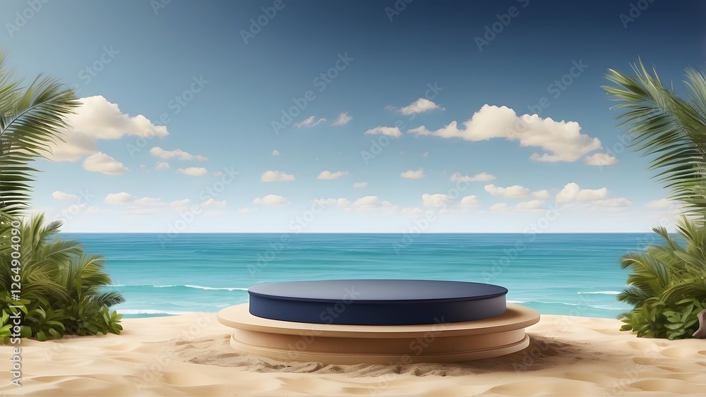 round podium banner with empty space, Navy luxury sea view sandy beach theme background, holiday banner poster background for advertisement ads round podium banner with empty space, Navy luxury sea view sandy beach theme background, holiday banner poster background for advertisement ads